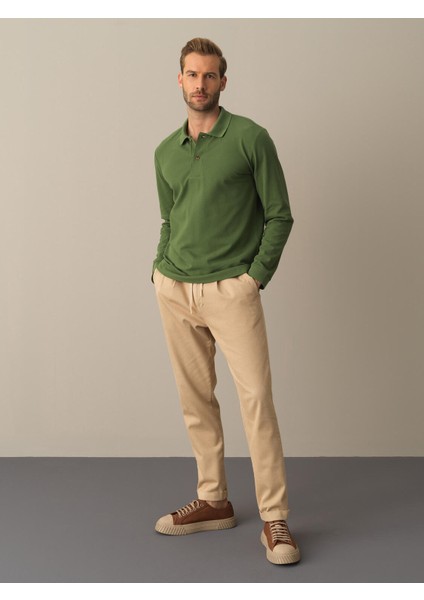 Erkek Yeşil Polo Yaka Fit Basic Tişört