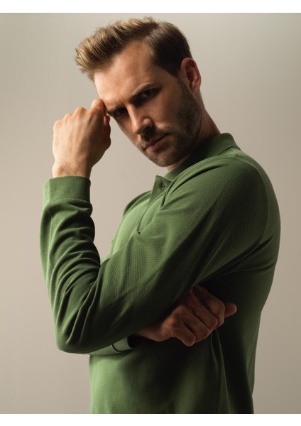 Erkek Yeşil Polo Yaka Fit Basic Tişört fırsatları