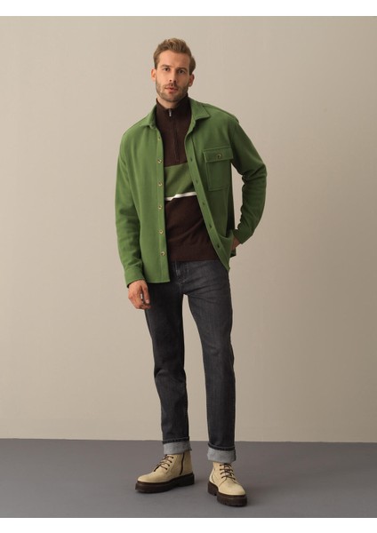 Erkek Yeşil Fit Cepli Gömlek Ceket