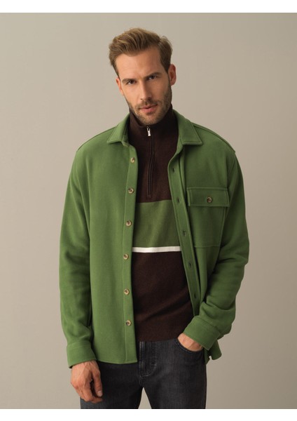 Erkek Yeşil Fit Cepli Gömlek Ceket modelleri
