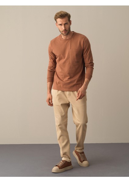 Erkek Camel %100 Pamuk Regular Fit Tişört