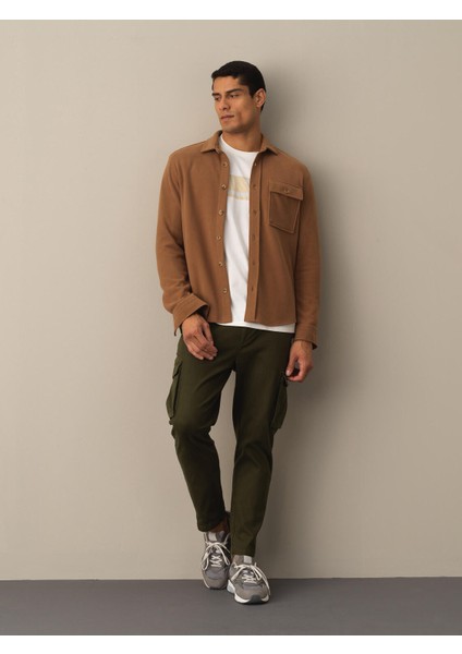 Erkek Camel Fit Cepli Gömlek Ceket