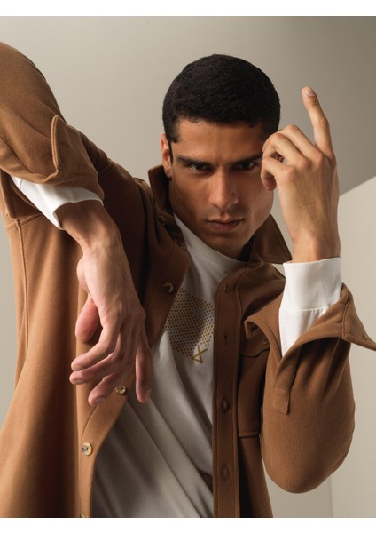 Erkek Camel Fit Cepli Gömlek Ceket modelleri