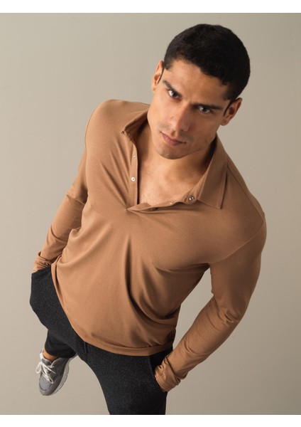 Erkek Camel Slim Fit Modal Basic Tişört