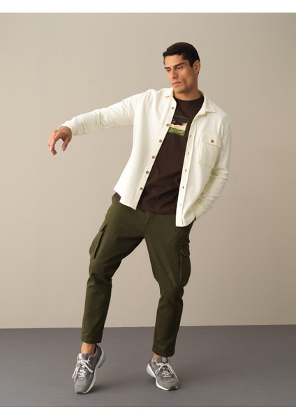 Erkek Ekru Fit Cepli Gömlek Ceket