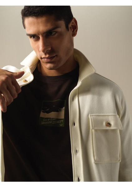Erkek Ekru Fit Cepli Gömlek Ceket modelleri