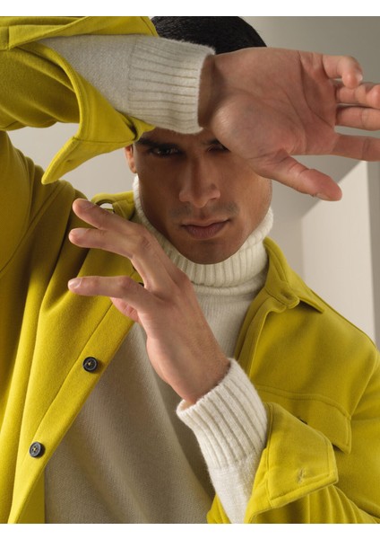 Erkek Sarı Fit Cepli Gömlek Ceket