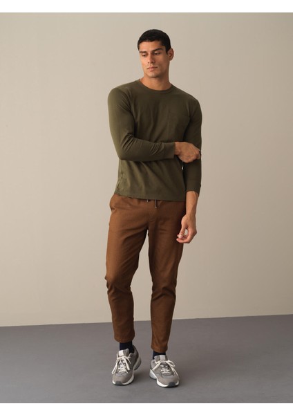 Erkek Haki %100 Pamuk Regular Fit Tişört