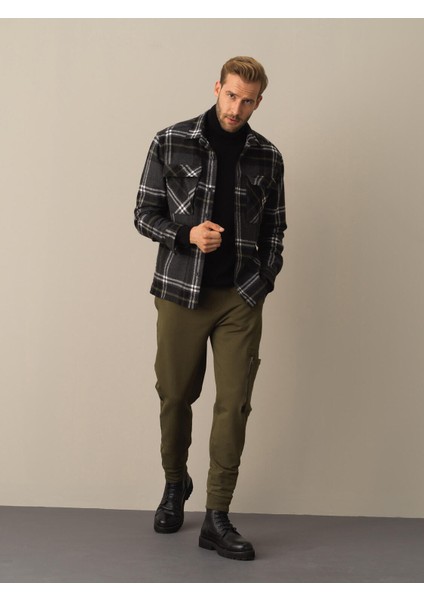 Erkek Siyah Regular Fit Cepli Ekose Gömlek