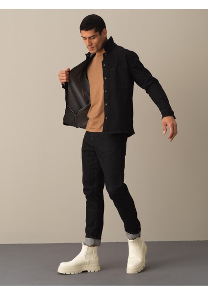 Erkek Siyah Regular Fit Denim Gömlek Ceket