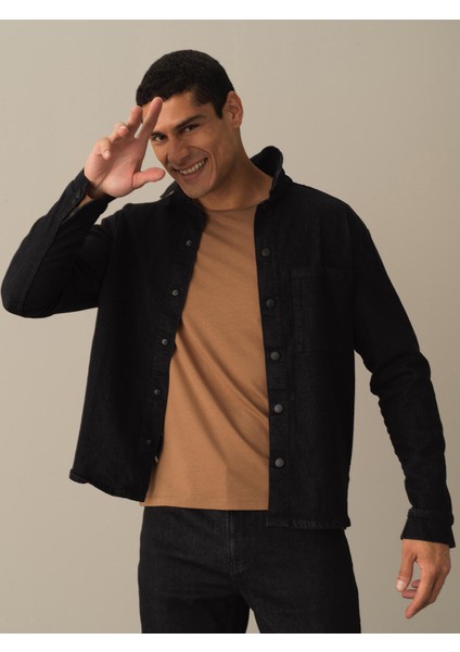 Erkek Siyah Regular Fit Denim Gömlek Ceket fiyatları