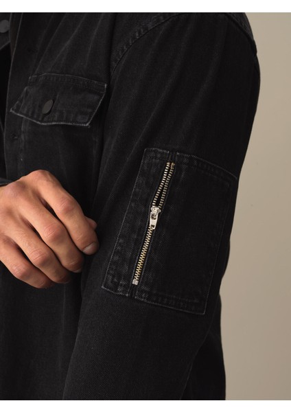 Erkek Gri Oversize Denim Gömlek Ceket modelleri