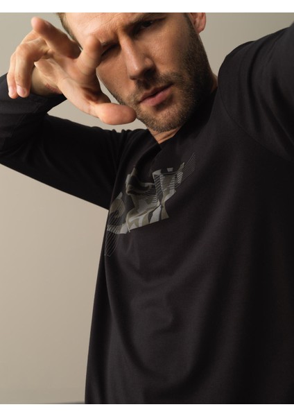 Erkek Siyah Slim Fit Baskılı Modal Tişört fiyatları
