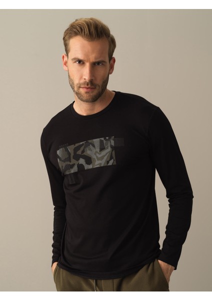Erkek Siyah Slim Fit Baskılı Modal Tişört modelleri