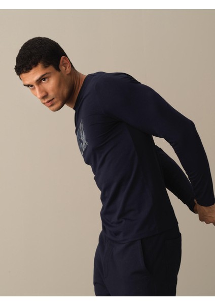 Erkek Lacivert Slim Fit Baskılı Modal Tişört fiyatları