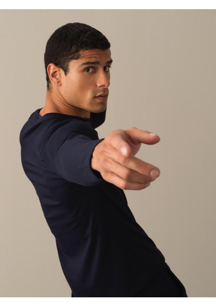 Erkek Lacivert Slim Fit Baskılı Modal Tişört modelleri