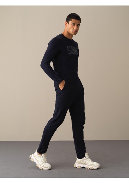 Erkek Lacivert Slim Fit Baskılı Modal Tişört fırsatları