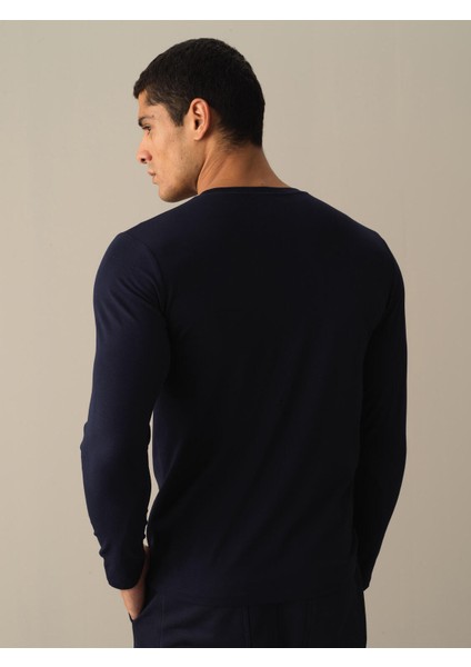 Erkek Lacivert Slim Fit Baskılı Modal Tişört indirimleri