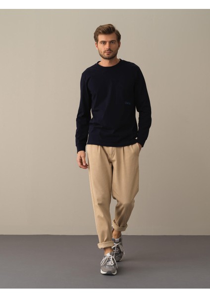 Erkek Lacivert %100 Pamuk Regular Fit Tişört