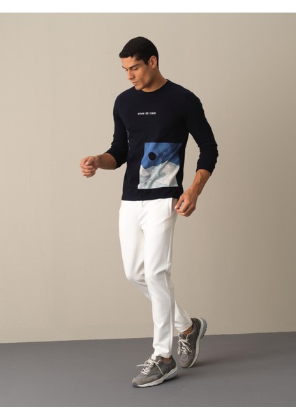 Erkek Lacivert %100 Pamuk Baskılı Tişört