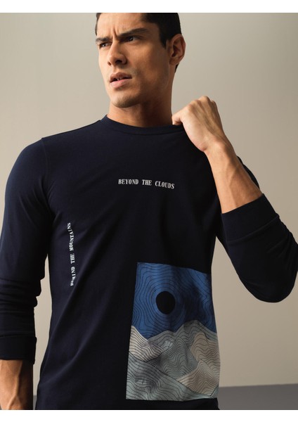 Erkek Lacivert %100 Pamuk Baskılı Tişört fiyatları