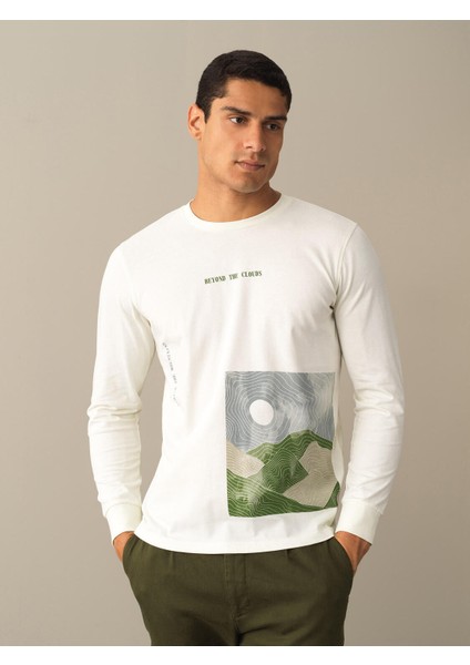 Erkek Ekru %100 Pamuk Baskılı Tişört modelleri