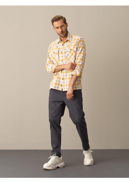 Erkek Sarı Cepli Ekose Gömlek