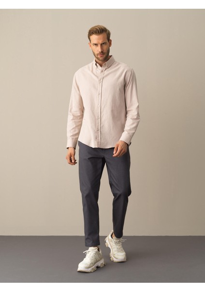 Erkek Bej Regular Fit Basic Gömlek