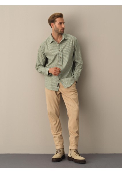 Erkek Yeşil Oversize Çizgili Gömlek