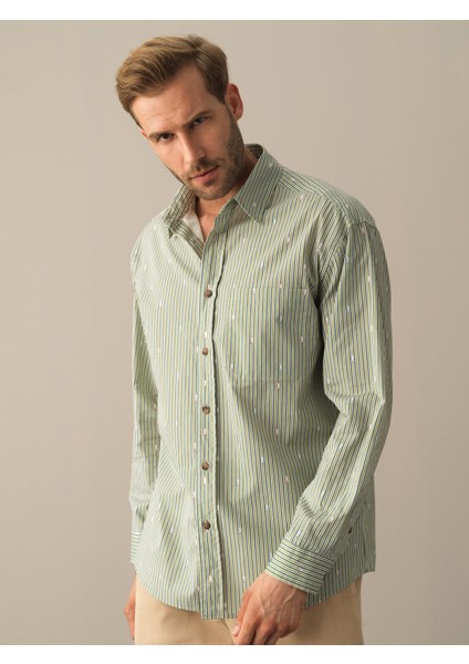 Erkek Yeşil Oversize Çizgili Gömlek fiyatları