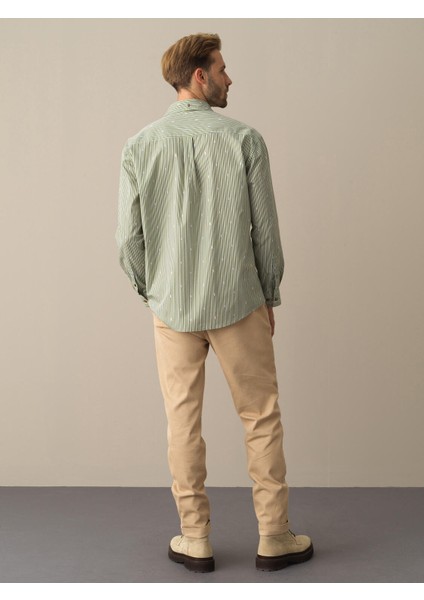 Erkek Yeşil Oversize Çizgili Gömlek modelleri