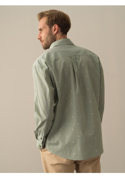 Erkek Yeşil Oversize Çizgili Gömlek fırsatları