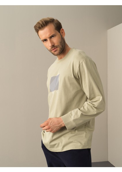 Erkek Yeşil Regular Fit Baskılı Tişört