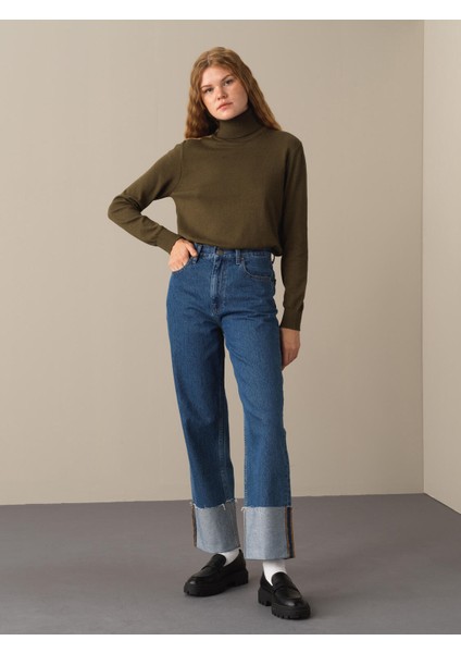 Kadın Mavi Oversize Denim Pantolon