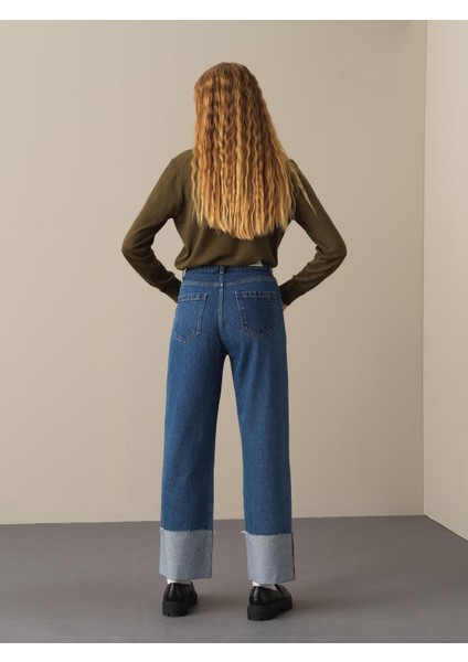 Kadın Mavi Oversize Denim Pantolon indirimleri