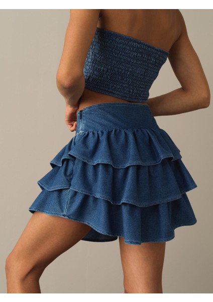 Kadın Mavi Regular Fit Şortlu Etek modelleri