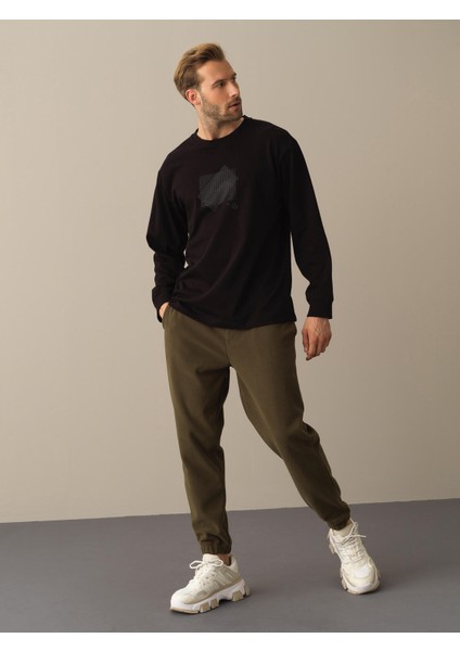 Erkek Siyah Regular Fit Baskılı Tişört