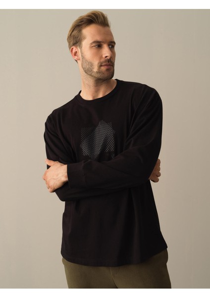 Erkek Siyah Regular Fit Baskılı Tişört modelleri