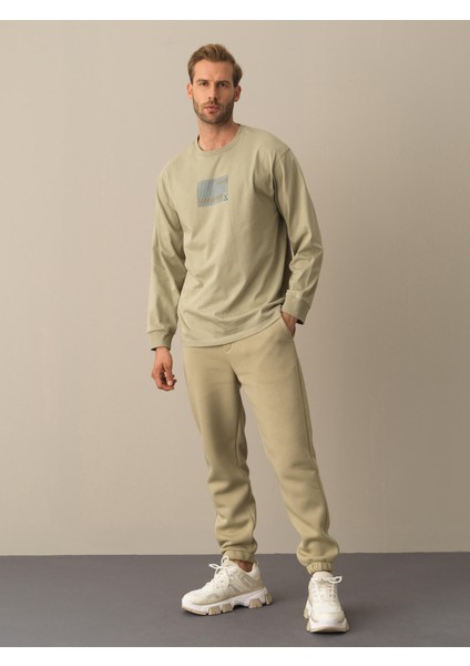 Erkek Yeşil Oversize Baskılı Tişört