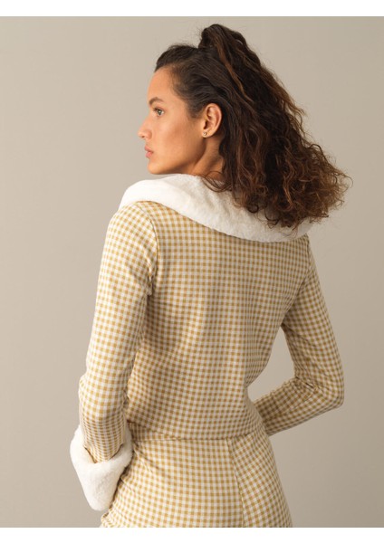 Kadın Sarı Pamuklu Regular Fit Ekose Ceket fırsatları