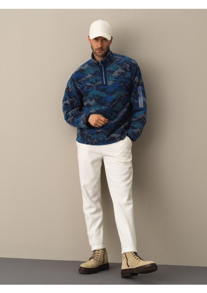 Erkek Lacivert Oversize Polar Sweatshirt