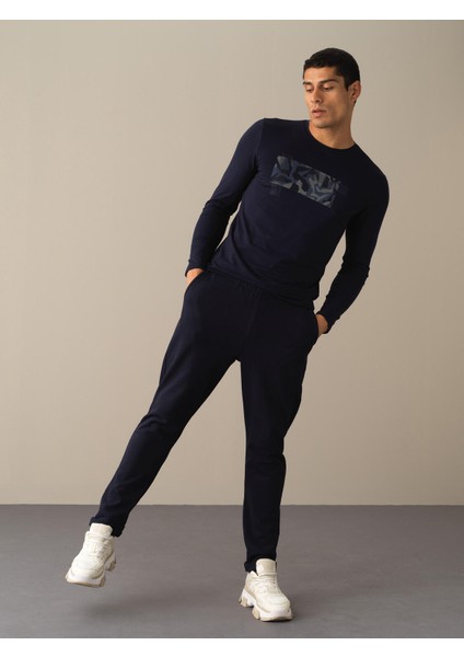 %100 Pamuk Beli Lastikli Regular Fit Jogger Pantolon