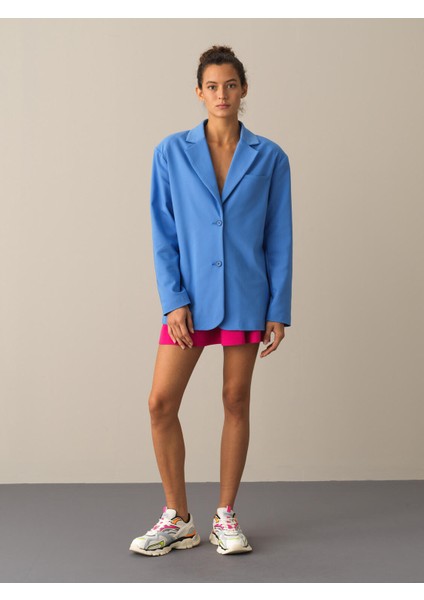 Kadın Mavi Pamuklu Oversize Blazer Ceket