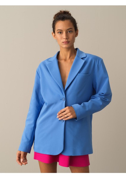 Kadın Mavi Pamuklu Oversize Blazer Ceket fiyatları