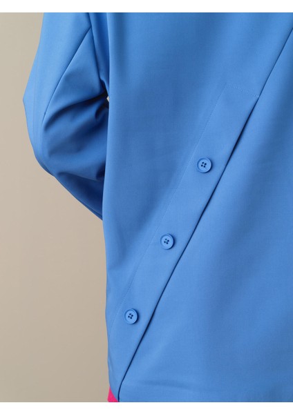 Kadın Mavi Pamuklu Oversize Blazer Ceket modelleri