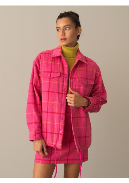 Kadın Fuşya Oversize Ekose Mont fiyatları