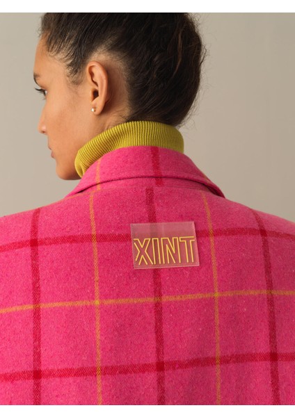 Kadın Fuşya Oversize Ekose Mont modelleri