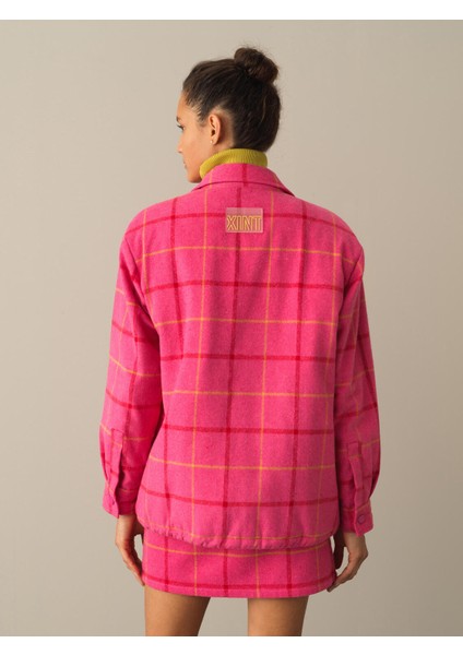 Kadın Fuşya Oversize Ekose Mont fırsatları