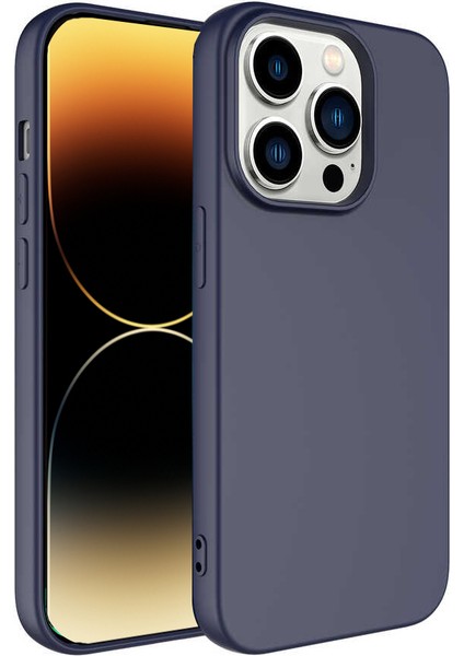Caseworld Apple iPhone 14 Pro Kapak Içi Kadife Lansman Lux Silikon Kılıf - Lacivert