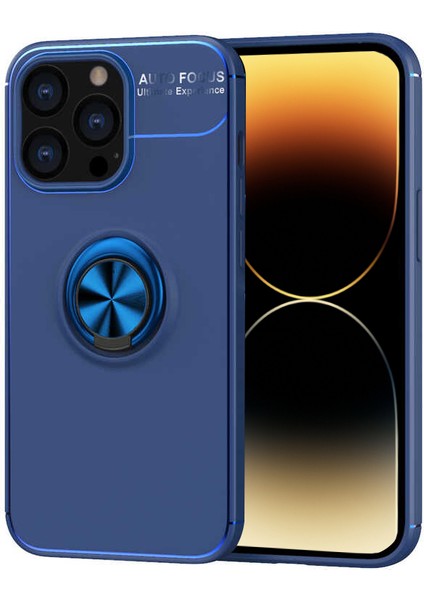 Caseworld Apple iPhone 14 Pro Kılıf Renkli Yüzüklü Manyetik Silikon Kapak - Mavi